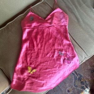 Ivy & Annabelle intimates pink satin dress with embroidered butterflies